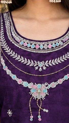 Deep Purple Embroidered Kurta Pant Set with Dupatta - Image 2
