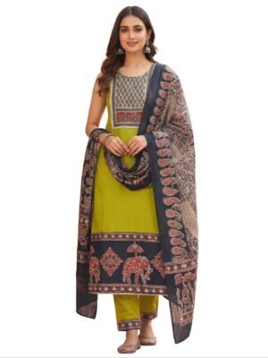 Mehndi Green Dabu Cotton Kurta Set