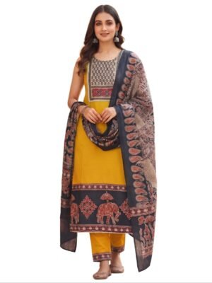 Yellow Dabu Cotton Kurta Set