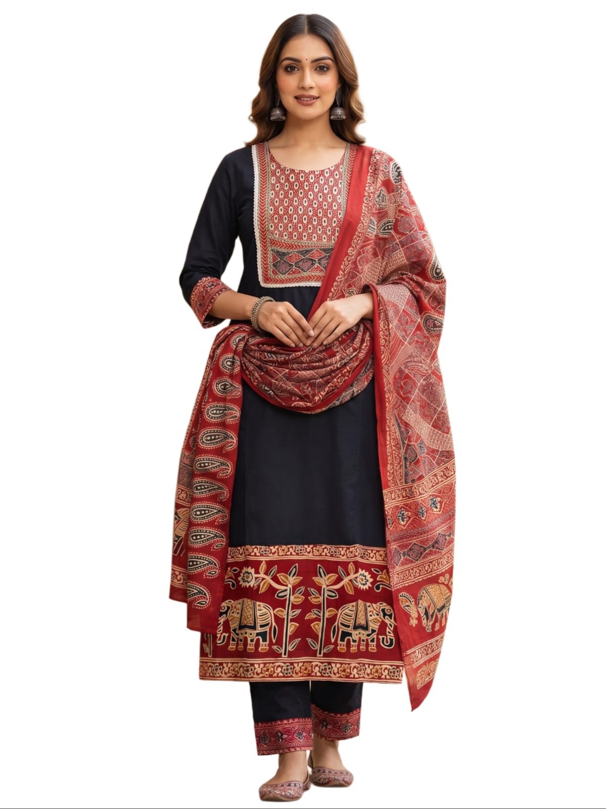 Navy Blue Dabu Cotton Kurta Set