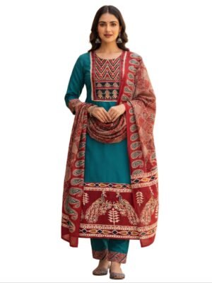 Teal Blue Dabu Cotton Kurta Set