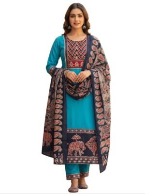Sky Blue Dabu Cotton Kurta Set